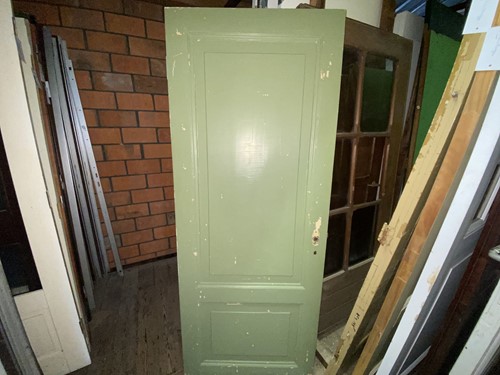 Gebruikte binnendeur 820x2030 linksdraaiend stomp hout bruin/groen