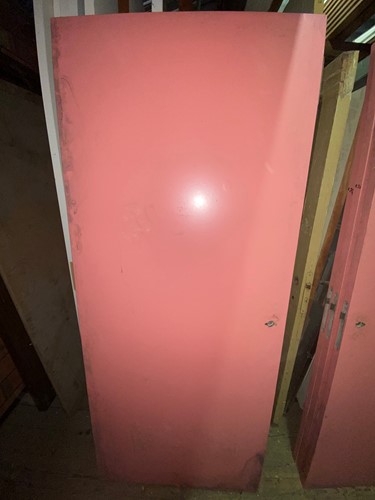 Gebruikte binnendeur 880x2110 linksdraaiend stomp hout roze