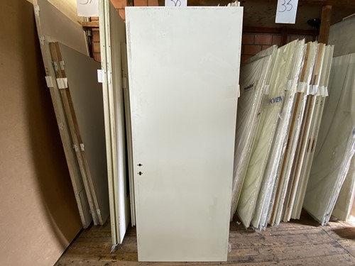 Gebruikte brandvertragende binnendeur 905x2305 linksdraaiend stomp hout wit/grijs