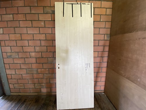 Gebruikte binnendeur 875x2445 linksdraaiend stomp hout lichtbruin houtnerf