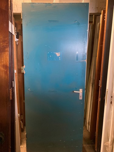 Gebruikte binnendeur 930x2310 linksdraaiend stomp hout blauw