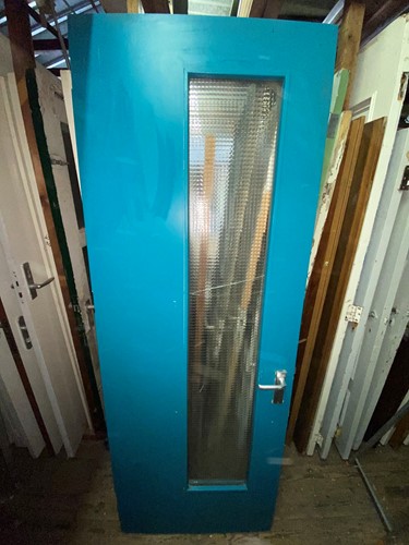 Gebruikte binnendeur 830x2306 linksdraaiend stomp hout blauw