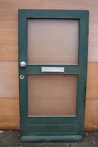Gebruikte buitendeur 1010x1985 linksdraaiend stomp hout groen/wit