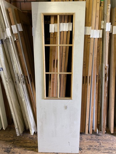 B-keus binnendeur 630x2115 stomp hout wit met uitsparingen voor 6 ruitjes