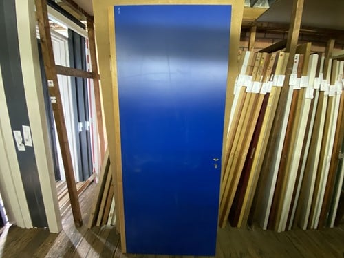Gebruikte binnendeur 970x2310 rechtsdraaiend stomp hout blauw