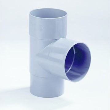 PVC T-stuk 70mm 2x mof/ verjongd spie 87,5° grijs