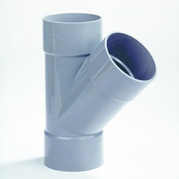 PVC T-stuk 32mm 3x lijmmof 45° grijs